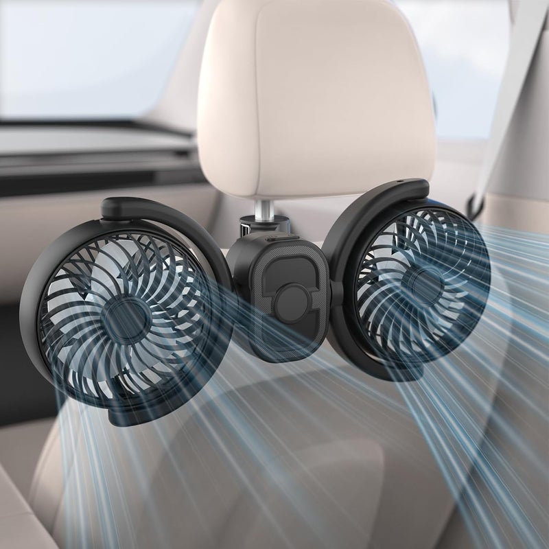 Hayousui Rechargeable Dual-Head Fan for Car: USB Cooling Backseat Fans for Baby with 360° Rotatable 3-Speed Separate Controlled 16H Runtime 5V 2A Auto Electric Air Ventilation Cooler For Vehicle SUV RV Trunk - Image 1